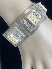 Vintage Antique Retro Chinese Import China Silver Filigree Carved Panel Bracelet