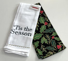 Dish Towel Set Of 2 - 25  X 15    Holly   tis The Season White  Green  Red New