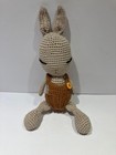 Vtg 12  Bunny Rabbit Crocheted Doll - Brown Wearing Overall Outfit Hand Knitted