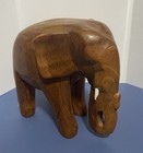 Vintage Hand Carved Solid Wood Elephant Figurine Statue In-laid Tusks Boho Decor