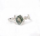 Handmade Teardrop Moss Agate Solitaire Ring In 925 Sterling Silver Minimalist