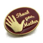 Vintage Thank You Mother Pinback Brooch Red Enamel Gold Tone Hand Lapel Pin Gift