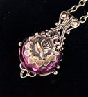 Vintage Necklace Art Nouveau Filigree Floral Pendant Antique Amethyst Czec Glass