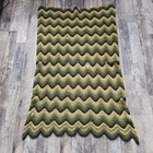 Home Hand Made Afghan 56x36 Green Brown Vintage Granny Throw Blanket Zig Zag Usa