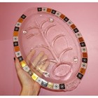 Vintage Inland Glass Mid Century Modern Clear Serving Tray Atomic Gold Black