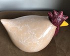 Vtg Fat Chicken Figurine Glossy Ceramic Tan   Red 8x6x5 Farmhouse Cottage Core
