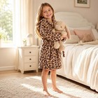 Girls Hooded Bathrobes Kids Pajamas Fleece Leopard Bath Robe Sleepwear Age 3-8y