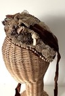 Antique Victorian Hat Straw Velvet Bow Lace Dried Flowers