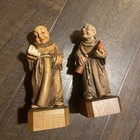 Funny 2 Vintage Anri Wooden Monk Figurines Toriart Hand Carved Sculptures Italy