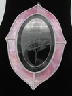 Vintage Stained Glass Sun Catcher Etched Rose Wall Hanger Pink   Clear Leaded