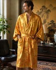Vintage Japanese Kimono Robe Gold Brocade Lounge Belted M Made In Japan
