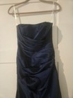 Davids Bridal Strapless Bridesmaid Dress Navyblue Satin Elegant Prom Formal Gown