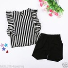 Toddler Kids Baby Girls Outfit Striped Shirt Black Shorts Summer Clothes Set