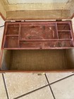Vintage Train Case Hard Luggage Brown Leather Overnight No Mirror