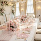 Kire 210pcs Clear Pink Plastic Plates With Gold Rim - Disposable Valentine s Day