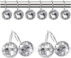 12 Pcs Bling Rhinestones Shower Curtain Hooks Bathroom Rolling Clear Crystal 