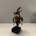 Vtg Brutalist Mcm Metal Flower Sculpture 6 5    Tall Copper brass Tone