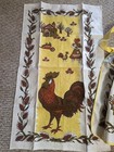 Vintage 1960s Pure Linen Hand-printed Mcm Rooster Kitchen Towel   Half Apron New