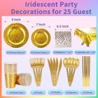 Sparkling Star Disposable Tableware Set 201 Pieces For 25 Guests Gold Glitter