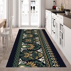 Floral Hall Runner  Oriental Rug  Vintage Floor Mat  Green Black Carpet