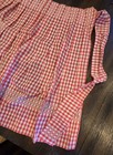 Vintage Red Gingham Half Apron Handmade Smocked Waist Pockets Tie Back Farmhouse