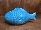 Vtg  Fish Coin Bank Piggy Bank Fishing Koi Nautical Ceramic Turqoise 1960 s Rare