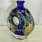 Signed Branle France Deep Blue Gold Leaf Art Glass Perfume Bottle
