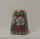 Vintage Thimble Cloisonne Floral Brass Sewing Thimble