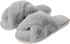 Women s Memory Foam Cross Band Fuzzy Open Toe Slippers For Indoor outdoor  11-12