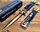8 75  Italian Milano Italian Damascus Assisted Open Pocket Knife Knives  - Bk
