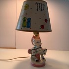 Vintage 1950 s Baby Lamb Nursery Ceramic Table Lamp  With Shade