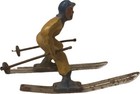 Antique Vintage Barclay Lead   Metal Male Skier Yellow   Blue