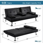 Convertible Faux Leather Futon Sofa Bed W  Cupholders   Pillows Small Spaces New