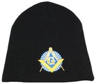 Mason Masonic Shadow W  Letters On Back Black Embroidered Beanie Skull Cap Hat