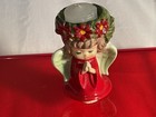 Vintage Lefton Christmas Angel Candle Holder Red Gown Japan