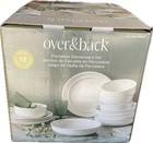 Over back  12-piece Rimmed Glossy Porcelain Dinnerware Set   White 4 Set