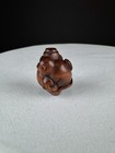 Antique Japanese Netsuke Two Monkeys Boxwood Hand Carved Signed Meiji Edo