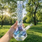 15  Iridescent Glass Bong Percolator Water Pipe Thick Smoking Hookah Beaker