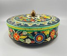 Vintage Daher Enamel Floral Embossed Biscuit Tin Box Made In England