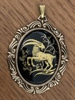  60  Off-sale     Lg Vintage German Zodiac Pendant- capricorn  Black gold-new