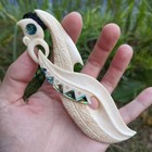 Maori Large Pendant Manaia Hand Carved Bone Abalone New Zealand  