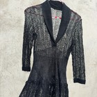 Vintage 1930s Black Hand Knit Wool Dress Fitted Scalloped Hem Sweater Dress