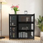 For Entryway Bamboo Display Cabinet Storage Cabinet With Doors Black Showcase