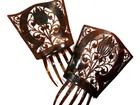 Imposing Antique Pair Set Of Edwardian Faux Tortoise Comb