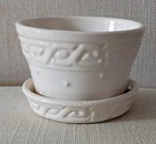 Vintage Mccoy Pottery Greek Key Hobnail Flower Pot With Attached Saucer