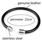 Smooth Genuine Leather Bracelet Stainless Steel Magnetic Clasp Handmade Men