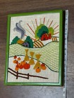 Vintage 1970s Framed Crewel Embroidery Landscape Farm Fall Harvest