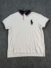 Ralph Lauren Polo Shirt Mens 2xl White Custom Fit Big Pony Navy Collar Striped