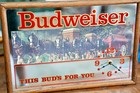 Vintage 80 s Budweiser Beer Clock Mirror Clydesdales Horses Bar Sign Wood Frame