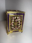 Elegant Floral Tzedakah Charity Box Hand Painted Enamel Set W  Swarovski Crystal